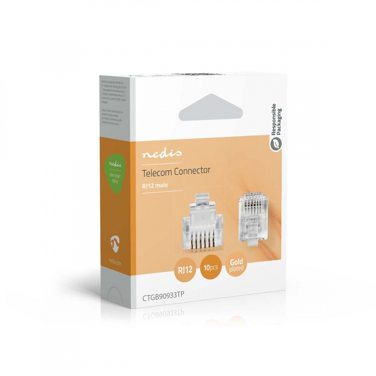 Nedis Telekomkabel kontakt | Kontakttyp: RJ12 | Rak | Plätering: Guldplaterad | PVC | Transparent