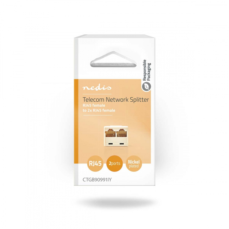 Nedis Telenätet Splitter | RJ45 Hona | 2x RJ45 Female | Guldplaterad | Elfenben | PVC | Låda