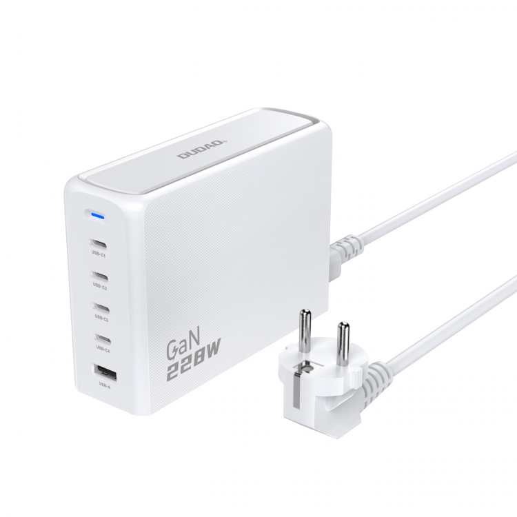 Dudao A228EU 228Watt Adapter GaN 4xUSB-C + 1xUSB-A White
