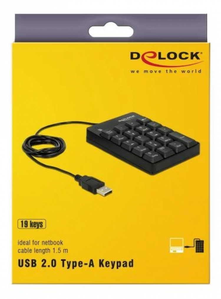 DeLOCK USB Keypad, 19 knappar, LED-indikator, 1,5 m kabel, svart DeLOCK USB Keypad, 19 knappar, LED-indikator, 1,5 m kabel, svart