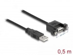 DeLOCK Cable USB 2.0 Type-A ma>USB 2.0 Type-A fe panel-mount, 0,5m