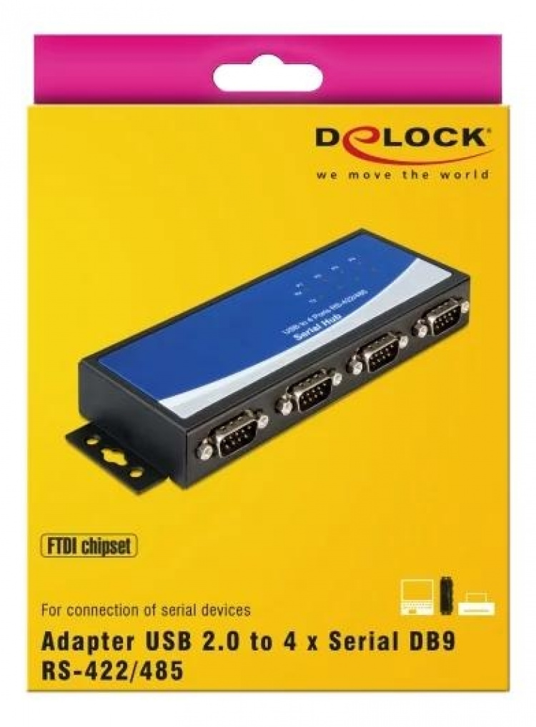 DeLOCK USB 2.0 adapter for 4 x Serial ports RS-422/485, black DeLOCK USB 2.0 adapter for 4 x Serial ports RS-422/485, black