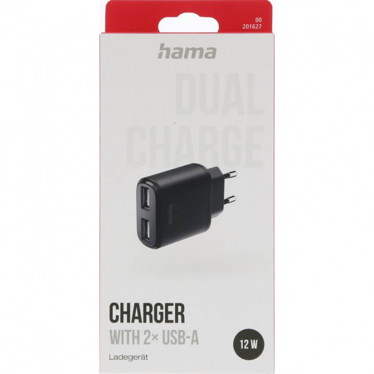 Hama Laddare 2xUSB-A 12W Svart