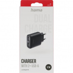 Hama Laddare 2xUSB-A 12W Svart