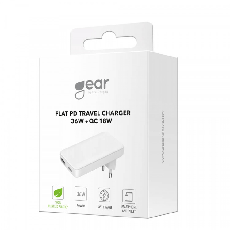 Gear Laddare 220V 1xUSB-C+1xUSB-A PD/PPS 36W+QC 18W GaN Vit Gear Laddare 220V 1xUSB-C+1xUSB-A PD/PPS 36W+QC 18W GaN Vit