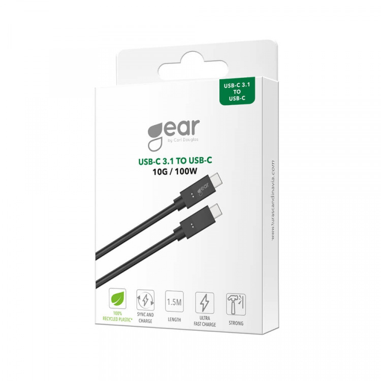 Gear Kabel USB-C till USC-C 3.1 5A/100W/10GB Gen 2 1,5m Svart Gear Kabel USB-C till USC-C 3.1 5A/100W/10GB Gen 2 1,5m Svart