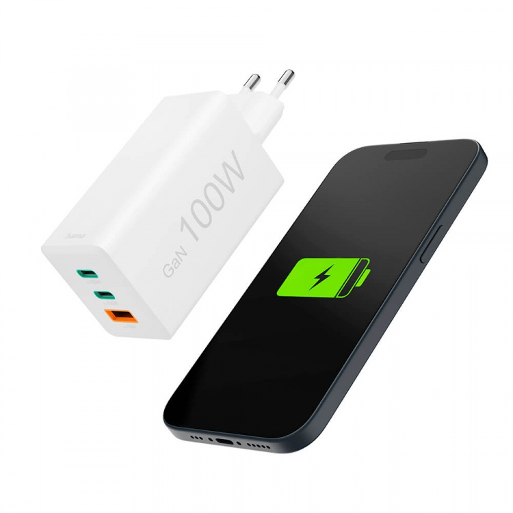Hama Laddare 2x USB-C 1x USB-A GaN 100W Vit
