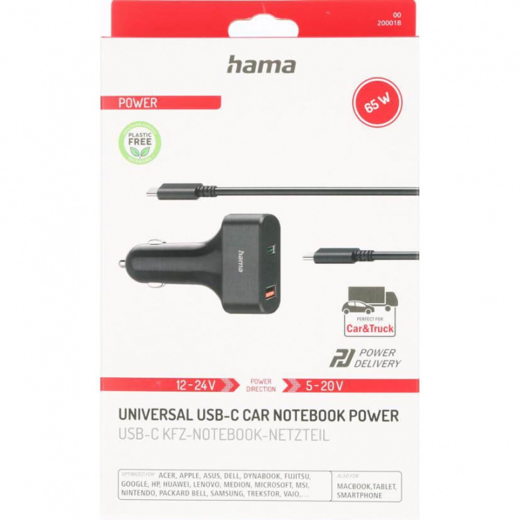 Hama Strömförsörjning Universal Bil USB-C 5-20V/65W
