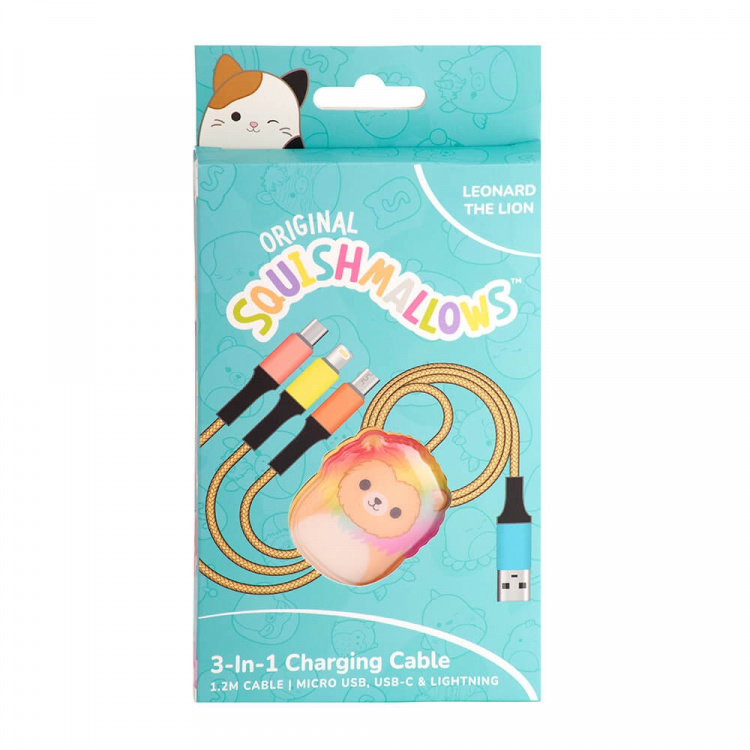 Squishmallows Laddningskabel 1,2m Leonard 3in1 USB-C/Micro/Lightning Squishmallows Laddningskabel 1,2m Leonard 3in1 USB-C/Micro/Lightning