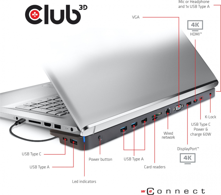 Club 3D USB Type-C Triple Display 100W dockningsstation Club 3D USB Type-C Triple Display 100W dockningsstation