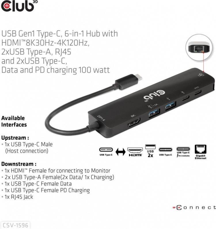 Club 3D Typ-C 6-i-1-hubb Club 3D Typ-C 6-i-1-hubb