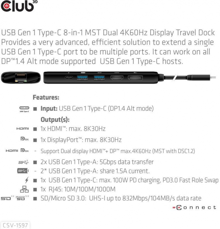Club 3D Typ-C 8-i-1-hubb Club 3D Typ-C 8-i-1-hubb