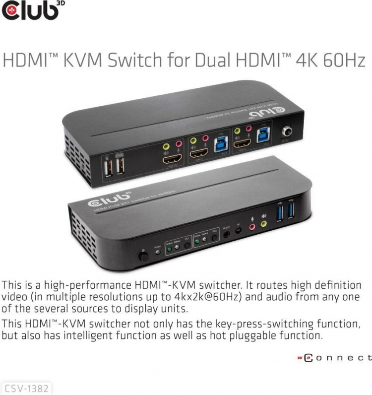 Club 3D HDMI KVM-switch för dubbla HDMI-switchar