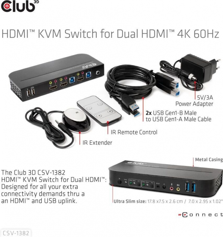 Club 3D HDMI KVM-switch för dubbla HDMI-switchar