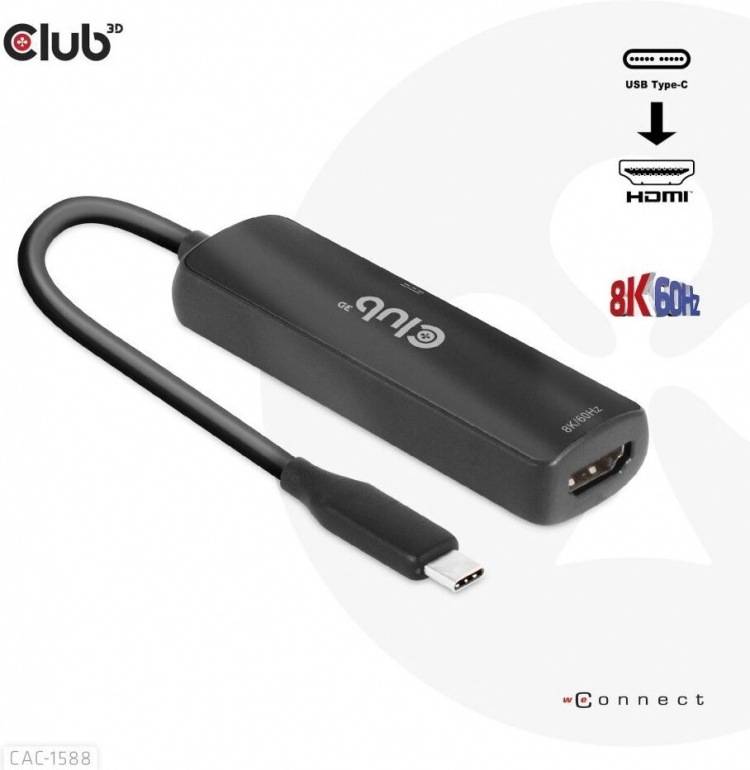 Club 3D CAC-1588 Typ C - HDMI 2.1 PD 100W aktiv adapter, 4K120 Hz - 8K60Hz Club 3D CAC-1588 Typ C - HDMI 2.1 PD 100W aktiv adapter, 4K120 Hz - 8K60Hz