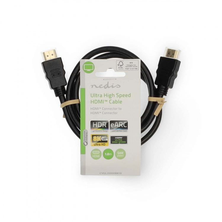 Nedis Ultra High Speed ​​HDMI ™ kabel | HDMI™ Kontakt | HDMI™ Kontakt | 8K@60Hz | 48 Gbps | 1.00 m | Rund | 6.0 mm | Svart | Label