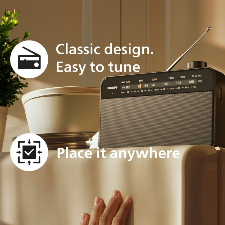 Philips Bärbar analog FM/MW-radio TAR2509. Nät- eller batteridriven Philips Bärbar analog FM/MW-radio TAR2509. Nät- eller batteridriven