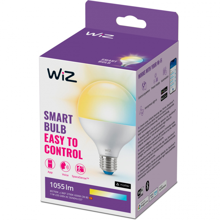 WiZ WiFi Smart LED E27 G95 75W 1055lm Varm-kallvit