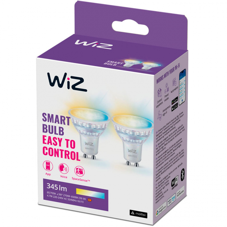 WiZ WiFi Smart LED GU10 50W 345lm Varm-kallvit 2-pack WiZ WiFi Smart LED GU10 50W 345lm Varm-kallvit 2-pack