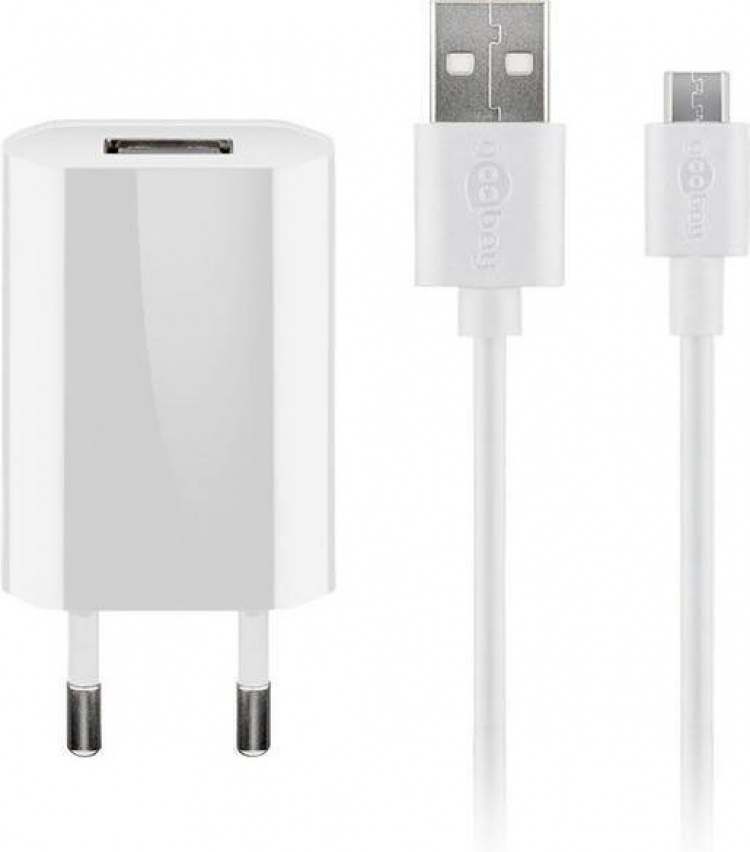 Goobay Micro-USB 5 W laddare + kabel, 1 m, vit Goobay Micro-USB 5 W laddare + kabel, 1 m, vit