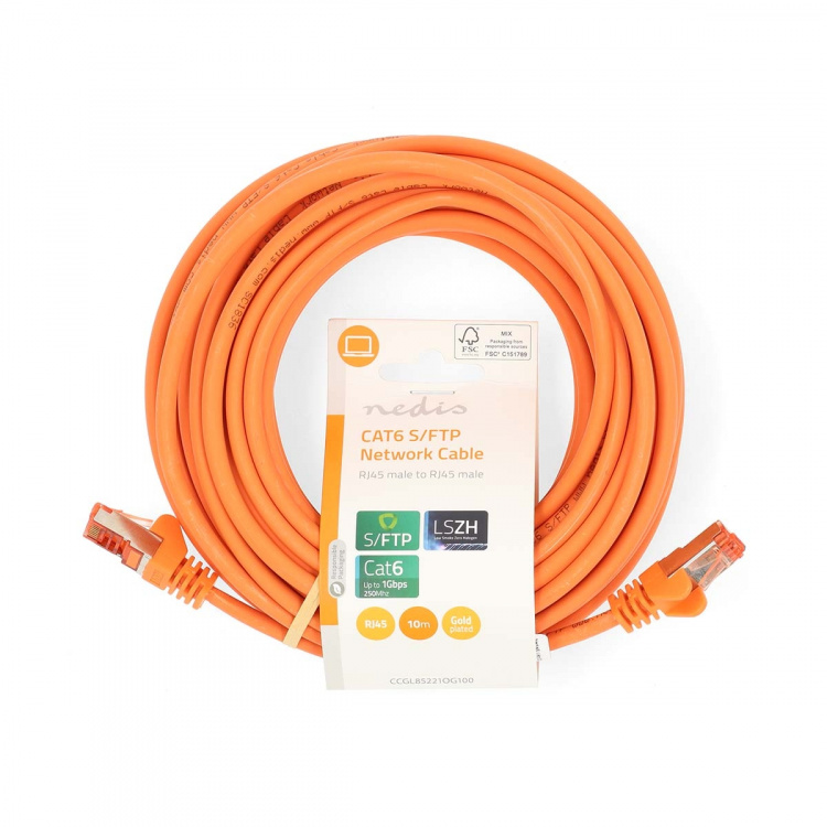 Nedis CAT6 Nätverkskabel | RJ45 hane | RJ45 hane | S/FTP | 10.0 m | Rund | LSZH | Orange | Label Nedis CAT6 Nätverkskabel | RJ45 hane | RJ45 hane | S/FTP | 10.0 m | Rund | LSZH | Orange | Label