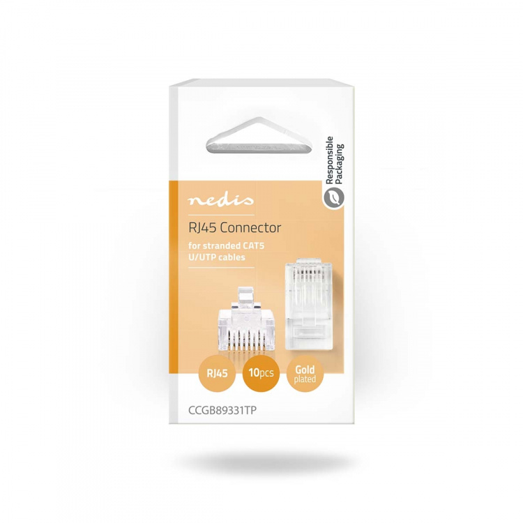 Nedis RJ45-kontakt | RJ45 Pass Through | Strandad UTP CAT5 | Rak | Guldplaterad | 10 st. | Polycarbonate | Transparent | Låda Nedis RJ45-kontakt | RJ45 Pass Through | Strandad UTP CAT5 | Rak | Guldplaterad | 10 st. | Polycarbonate | Transparent | Låda