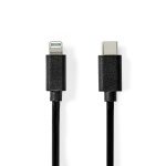 Nedis Lightning Kabel | USB 2.0 | Apple Lightning, 8-stifts | USB-C™ Hane | 480 Mbps | Nickelplaterad | 1.00 m | Rund | PVC | Svart | Label Nedis Lightning Kabel | USB 2.0 | Apple Lightning, 8-stifts | USB-C™ Hane | 480 Mbps | Nickelplaterad | 1.00 m | Rund | PVC | Svart | Label