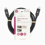 Nedis USB-kabel | USB 4.0 Gen 2x2 | USB-C™ Hane | USB-C™ Hane | 240 W | 8K@60Hz | 20 Gbps | Nickelplaterad | 2.00 m | Rund | PVC | Svart | Label