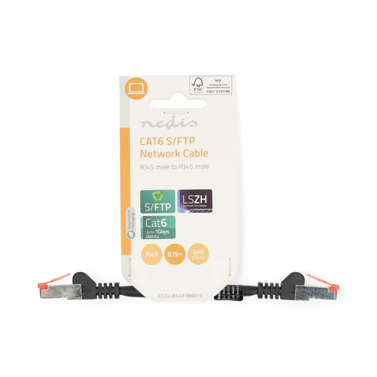Nedis CAT6 Nätverkskabel | RJ45 hane | RJ45 hane | S/FTP | 0.15 m | Rund | LSZH | Svart | Label Nedis CAT6 Nätverkskabel | RJ45 hane | RJ45 hane | S/FTP | 0.15 m | Rund | LSZH | Svart | Label