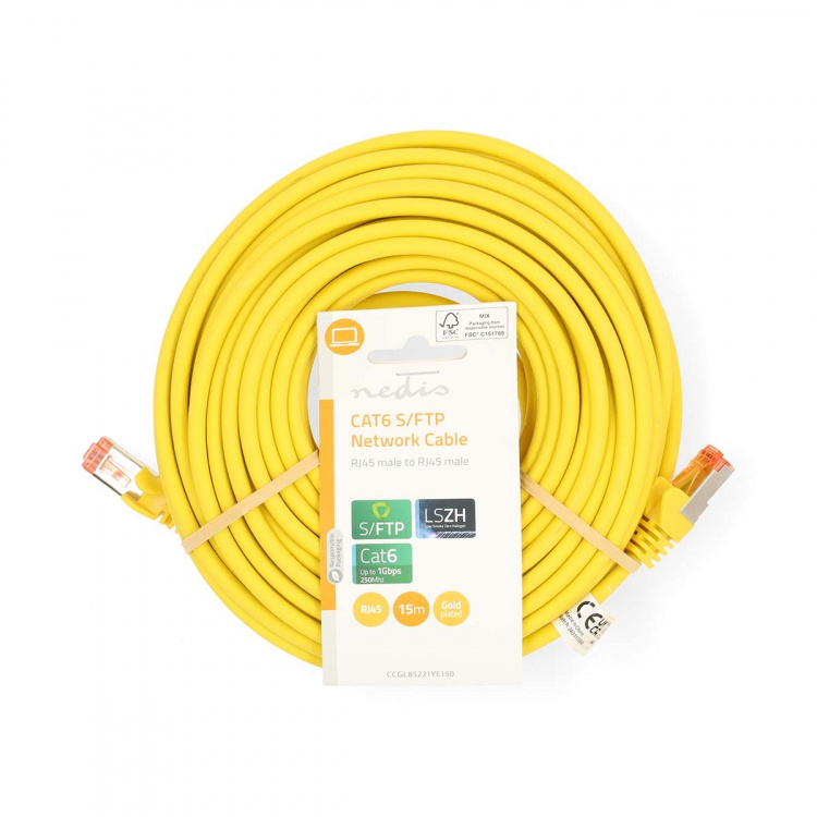 Nedis CAT6 Nätverkskabel | RJ45 hane | RJ45 hane | S/FTP | 15.0 m | Rund | LSZH | Gul | Label Nedis CAT6 Nätverkskabel | RJ45 hane | RJ45 hane | S/FTP | 15.0 m | Rund | LSZH | Gul | Label