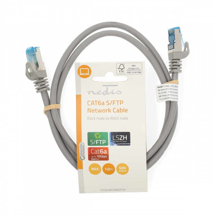 Nedis CAT6a nätverkskabel | S/FTP | RJ45 hane | RJ45 hane | 1.00 m | Snagless | Rund | LSZH | Grå | Label
