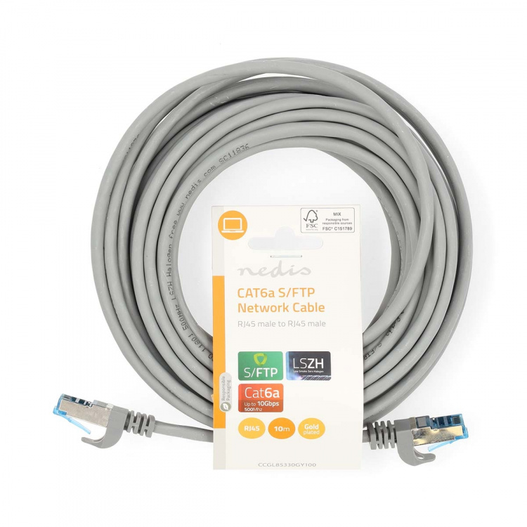 Nedis CAT6a nätverkskabel | S/FTP | RJ45 hane | RJ45 hane | 10.0 m | Snagless | Rund | LSZH | Grå | Label Nedis CAT6a nätverkskabel | S/FTP | RJ45 hane | RJ45 hane | 10.0 m | Snagless | Rund | LSZH | Grå | Label