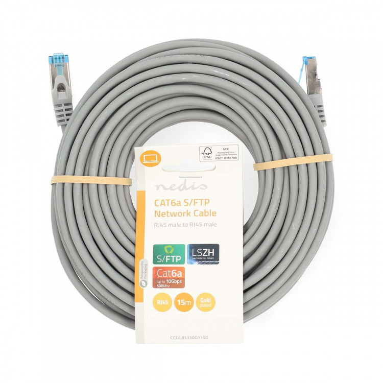 Nedis CAT6a nätverkskabel | S/FTP | RJ45 hane | RJ45 hane | 15.0 m | Snagless | Rund | LSZH | Grå | Label