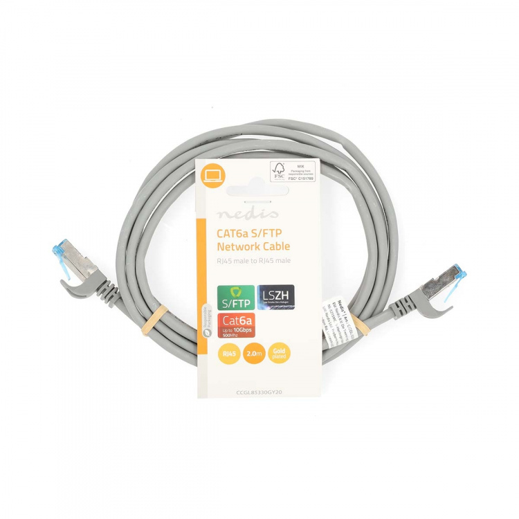 Nedis CAT6a nätverkskabel | S/FTP | RJ45 hane | RJ45 hane | 2.00 m | Snagless | Rund | LSZH | Grå | Label