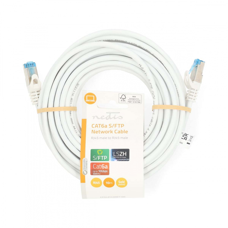Nedis CAT6a nätverkskabel | S/FTP | RJ45 hane | RJ45 hane | 10.0 m | Snagless | Rund | LSZH | Vit | Label Nedis CAT6a nätverkskabel | S/FTP | RJ45 hane | RJ45 hane | 10.0 m | Snagless | Rund | LSZH | Vit | Label