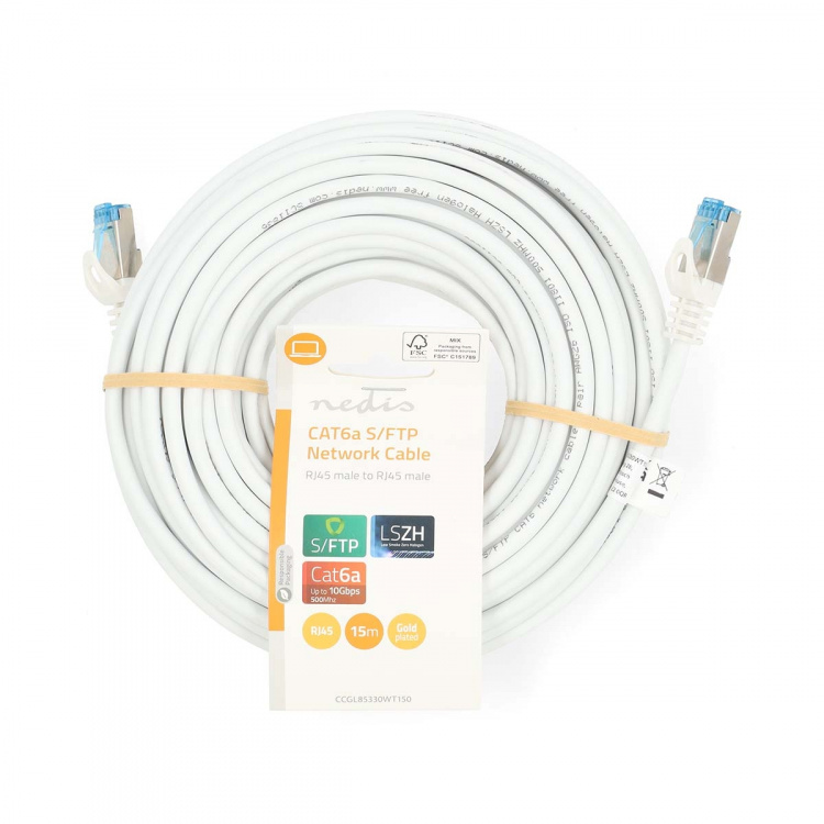 Nedis CAT6a nätverkskabel | S/FTP | RJ45 hane | RJ45 hane | 15.0 m | Snagless | Rund | LSZH | Vit | Label
