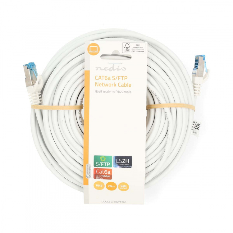 Nedis CAT6a nätverkskabel | S/FTP | RJ45 hane | RJ45 hane | 20.0 m | Snagless | Rund | LSZH | Vit | Label