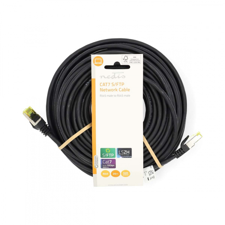 Nedis CAT7 nätverkskabel | S/FTP | RJ45 hane | RJ45 hane | 20.0 m | Snagless | Rund | LSZH | Svart | Label