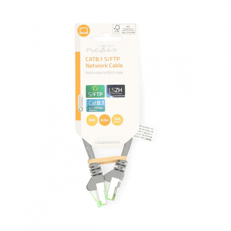 Nedis Cat 8.1 nätverkskabel | S/FTP | RJ45 hane | RJ45 hane | 0.25 m | Rund | LSZH | Grå | Label