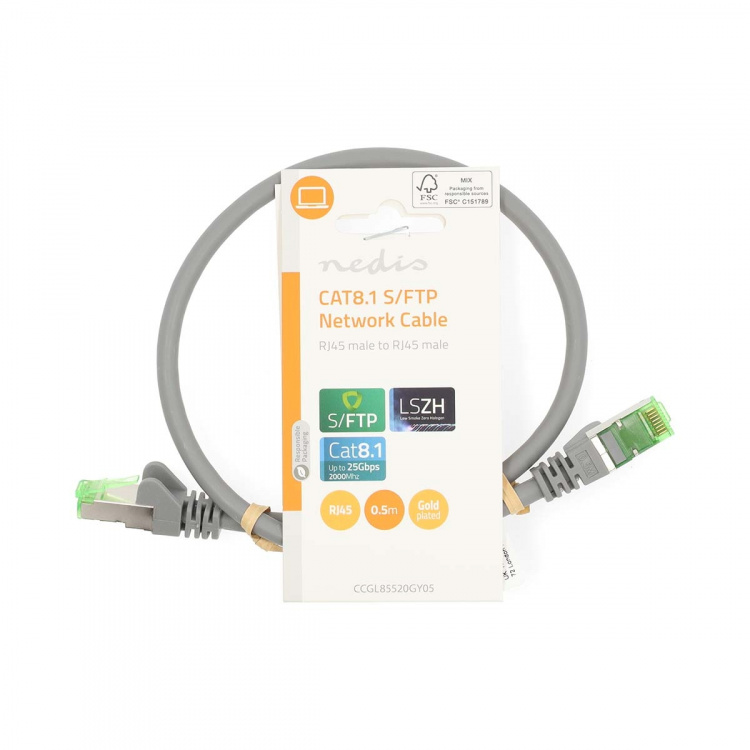Nedis Cat 8.1 nätverkskabel | S/FTP | RJ45 hane | RJ45 hane | 0.50 m | Rund | LSZH | Grå | Label
