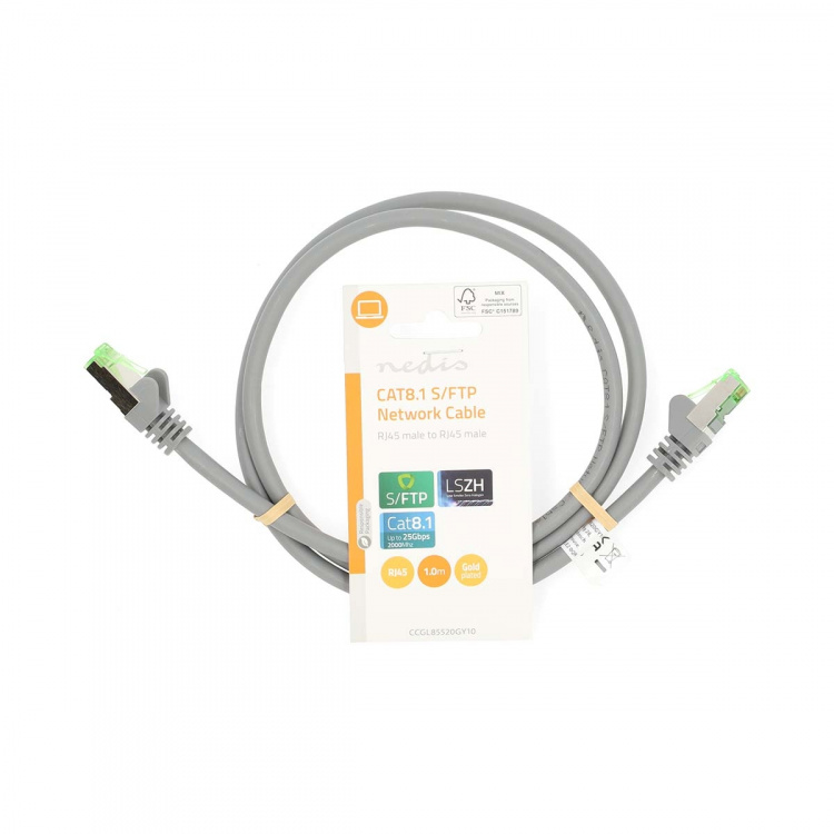 Nedis Cat 8.1 nätverkskabel | S/FTP | RJ45 hane | RJ45 hane | 1.00 m | Rund | LSZH | Grå | Label