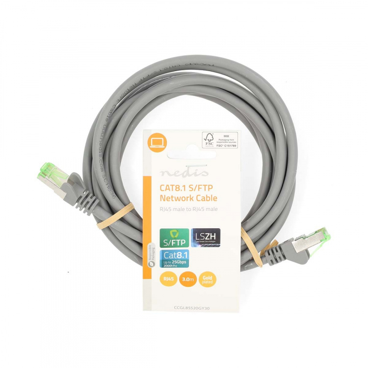 Nedis Cat 8.1 nätverkskabel | S/FTP | RJ45 hane | RJ45 hane | 3.00 m | Rund | LSZH | Grå | Label Nedis Cat 8.1 nätverkskabel | S/FTP | RJ45 hane | RJ45 hane | 3.00 m | Rund | LSZH | Grå | Label