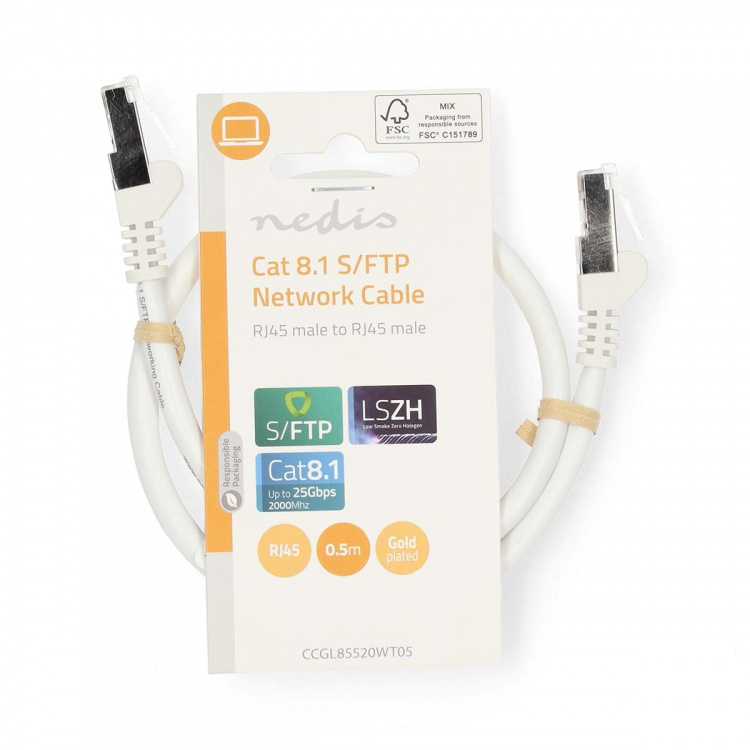 Nedis Cat 8.1 nätverkskabel | S/FTP | RJ45 hane | RJ45 hane | 0.50 m | Rund | LSZH | Vit | Label