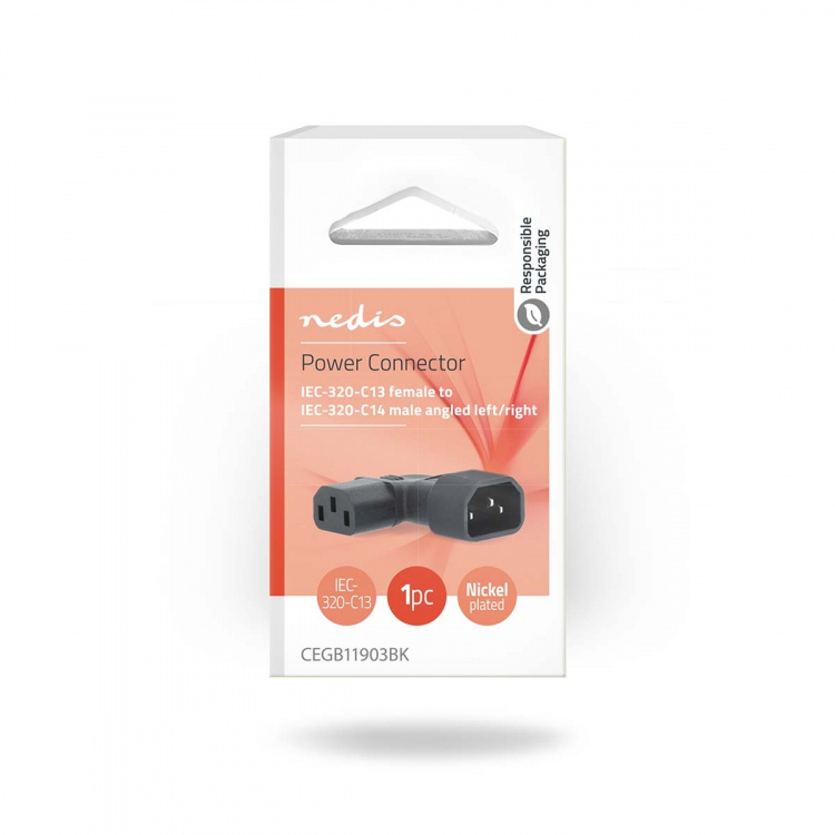 Nedis Extension Plug | IEC-320-C13 | IEC-320-C14 | Vinklat vänster | Nickelplaterad | PVC | Svart | Låda | 1 st Nedis Extension Plug | IEC-320-C13 | IEC-320-C14 | Vinklat vänster | Nickelplaterad | PVC | Svart | Låda | 1 st