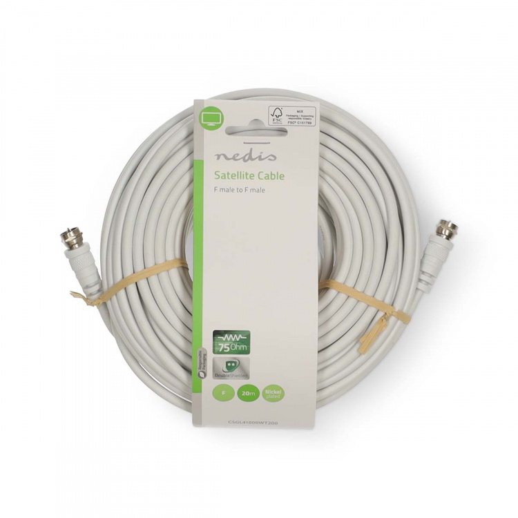 Nedis Satellite & Antenn kabel | F Hane | F Hane | Nickelplaterad | 75 Ohm | Dubbelskärmad | 20.0 m | Rund | PVC | Vit | Label Nedis Satellite & Antenn kabel | F Hane | F Hane | Nickelplaterad | 75 Ohm | Dubbelskärmad | 20.0 m | Rund | PVC | Vit | Label
