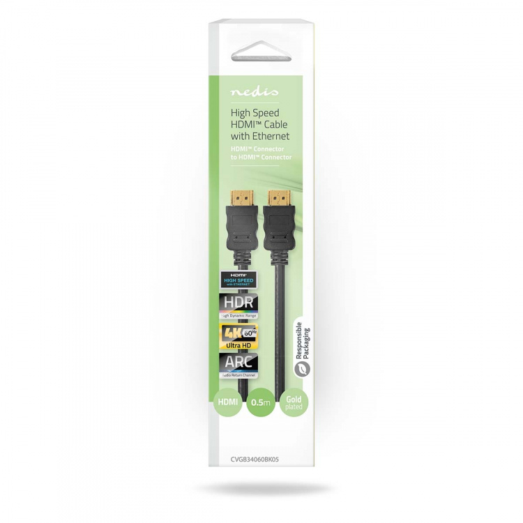 Nedis High Speed HDMI ™ kabel med Ethernet | HDMI™ Kontakt | HDMI™ Kontakt | 4K@60Hz | ARC | 18 Gbps | 0.50 m | Rund | PVC | Svart | Låda Nedis High Speed HDMI ™ kabel med Ethernet | HDMI™ Kontakt | HDMI™ Kontakt | 4K@60Hz | ARC | 18 Gbps | 0.50 m | Rund | PVC | Svart | Låda