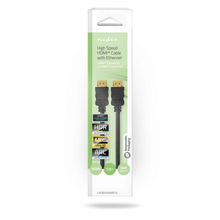 Nedis High Speed HDMI ™ kabel med Ethernet | HDMI™ Kontakt | HDMI™ Kontakt | 4K@60Hz | ARC | 18 Gbps | 1.00 m | Rund | PVC | Svart | Låda Nedis High Speed HDMI ™ kabel med Ethernet | HDMI™ Kontakt | HDMI™ Kontakt | 4K@60Hz | ARC | 18 Gbps | 1.00 m | Rund | PVC | Svart | Låda
