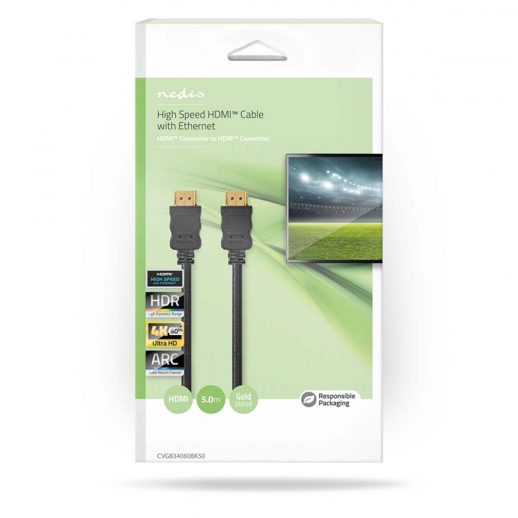 Nedis High Speed HDMI ™ kabel med Ethernet | HDMI™ Kontakt | HDMI™ Kontakt | 4K@60Hz | ARC | 18 Gbps | 5.00 m | Rund | PVC | Svart | Låda Nedis High Speed HDMI ™ kabel med Ethernet | HDMI™ Kontakt | HDMI™ Kontakt | 4K@60Hz | ARC | 18 Gbps | 5.00 m | Rund | PVC | Svart | Låda