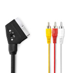 Nedis SCART-kabel | SCART Hane | 3x RCA Hane | Nickelplaterad | Bytbar | 480p | 2.00 m | Rund | PVC | Svart | Label