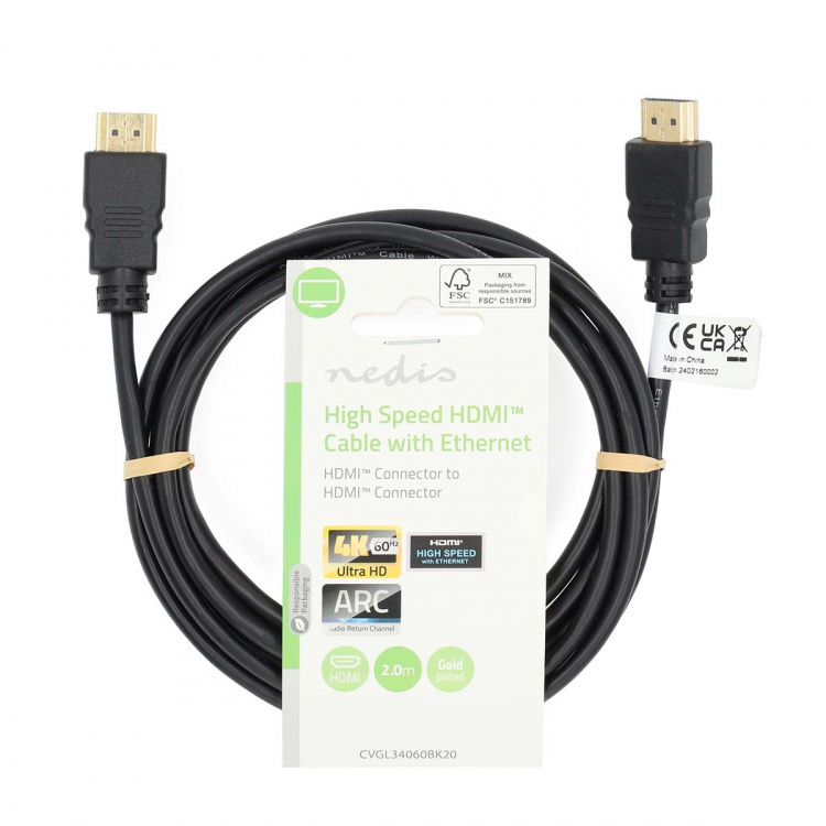 Nedis High Speed HDMI ™ kabel med Ethernet | HDMI™ Kontakt | HDMI™ Kontakt | 4K@60Hz | ARC | 18 Gbps | 2.00 m | Rund | PVC | Svart | Label Nedis High Speed HDMI ™ kabel med Ethernet | HDMI™ Kontakt | HDMI™ Kontakt | 4K@60Hz | ARC | 18 Gbps | 2.00 m | Rund | PVC | Svart | Label